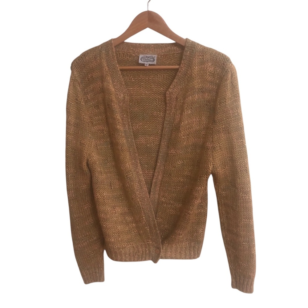The Villager Sweater VTG knit cardigan textured Shetland wool metallic threads